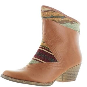 Anthropologie Sbicca Sookies Boots Women Tan Leather Woven Western Ankle Booties